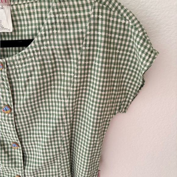 Vintage Esprit Green Checkered Blouse with hand painted buttons size XSmall - Picture 6 of 15